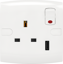 13A 250V 3 Pin Socket with Switch with Neon with USB